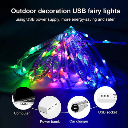Christmas Tree Decoration LED Leather Line Light RGB IC USB 5V Bluetooth APP Control WS2812B LED Fairy Tale Light String Wedding - Novo Fusion