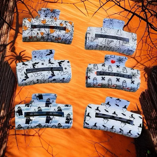 Halloween Theme Hair Claws - With Ghost/Pumpkin/Bat Patterns, Perfect For Holiday Party Costumes, Fashion Accessories For Women And Girls