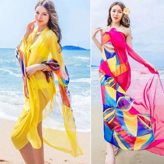 Pareo Scarf Women Beach Sarongs Beach Cover Up Summer Chiffon Scarves Geometrical Design Plus Size Towel Ladies Summer Beachwear - Novo Fusion