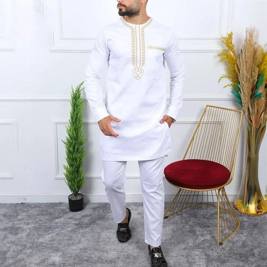 Middle Eastern Ethnic Style Black And White Striped Young Men's Wedding Party Casual Traditional Long-Sleeved Shirt Pants Suit Novo Fusion - Chic Essentials for Life's Canvas