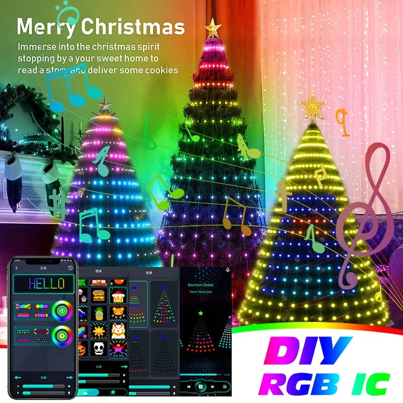 Christmas Tree Lights Application DIY Lmage LED RGB IC String Light Bluetooth Control LED Christmas Decorations 2024 - Novo Fusion