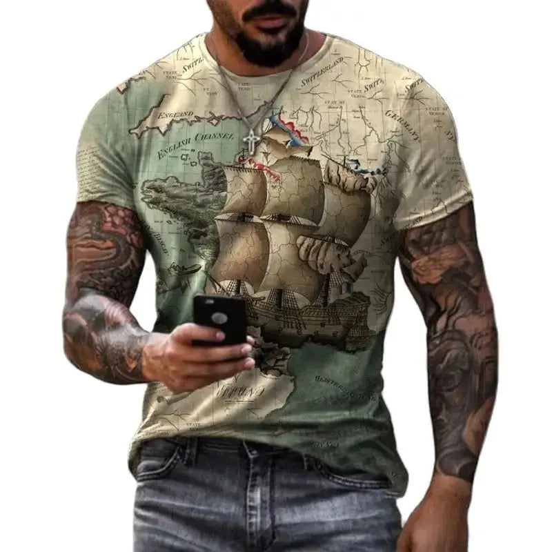 Casual Fashion 3D Printed Summer Short-sleeved Irregular Graffiti Men's T-shirts Round Neck Loose Tops Tees Men Clothing 5XL - Novo Fusion