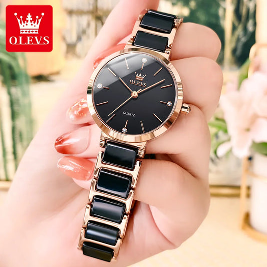 OLEVS Fashion Elegant Watch for Women Japanese Movement Ceramics Strap Luxury Ladies Bracelet Quartz Watches Gifts Reloj Mujer - Novo Fusion