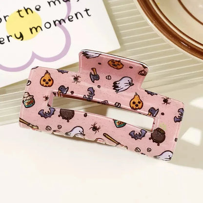 Halloween Theme Hair Claws - With Ghost/Pumpkin/Bat Patterns, Perfect For Holiday Party Costumes, Fashion Accessories For Women And Girls