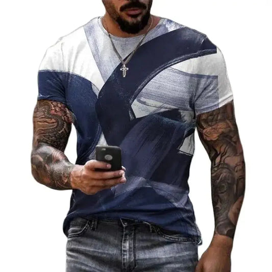 Casual Fashion 3D Printed Summer Short-sleeved Irregular Graffiti Men's T-shirts Round Neck Loose Tops Tees Men Clothing 5XL - Novo Fusion