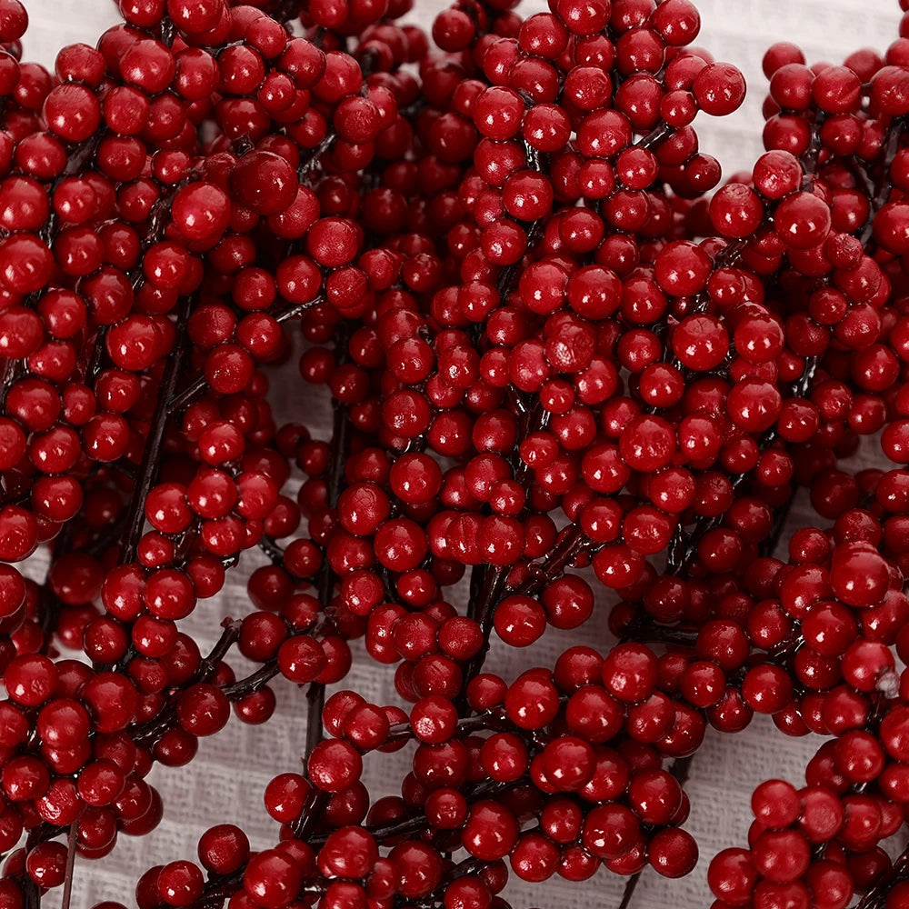 Artificial Red Berry Flowers Bouquet Fake Plant for Home Vase Decor Xmas Tree Ornaments New Year 2024 Party Christmas Decoration - Novo Fusion