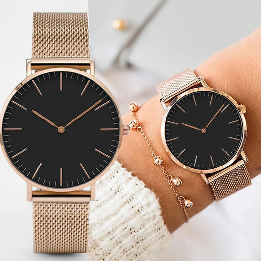 Luxury Rose Gold Watch Women Bracelet Top Brand Ladies Casual Quartz Clock Steel Women's Wristwatch Montre Femme Relogio - Novo Fusion