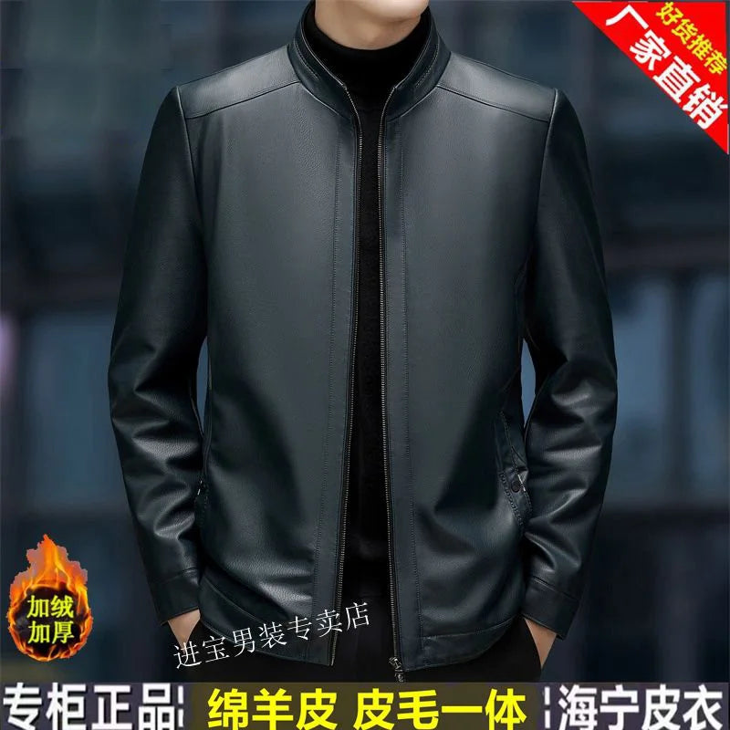 Genuine Leather Jacket Men Fur Integrated Jacket Winter Warm Sheepskin Coat Plush Thickened Standing Collar Leather Jacket Man - Novo Fusion
