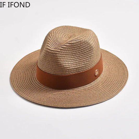 New Summer Straw Hats for Women Men Panama Travel Beach Sun Hat Ribbon Decoration Elegant Luxury Jazz Hat - Novo Fusion