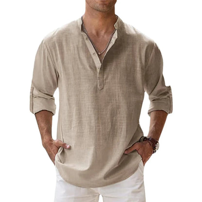 New Cotton Linen Shirts for Men Casual Shirts Lightweight Long Sleeve Henley Beach Shirts Hawaiian T Shirts for Men - Novo Fusion