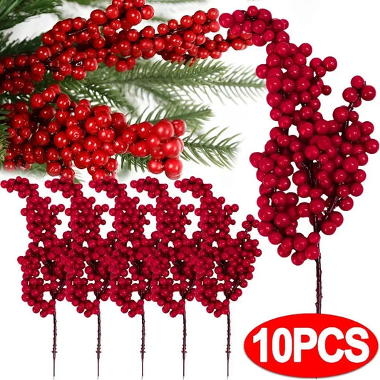 Artificial Red Berry Flowers Bouquet Fake Plant for Home Vase Decor Xmas Tree Ornaments New Year 2024 Party Christmas Decoration - Novo Fusion