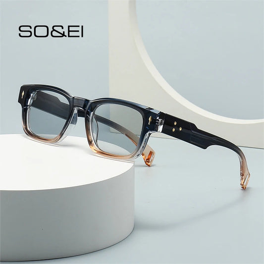 SO&EI Retro Square Sunglasses Women Fashion Brand Designer Gradient Shades UV400 Men Trending Rivets Punk Sun Glasses - Novo Fusion