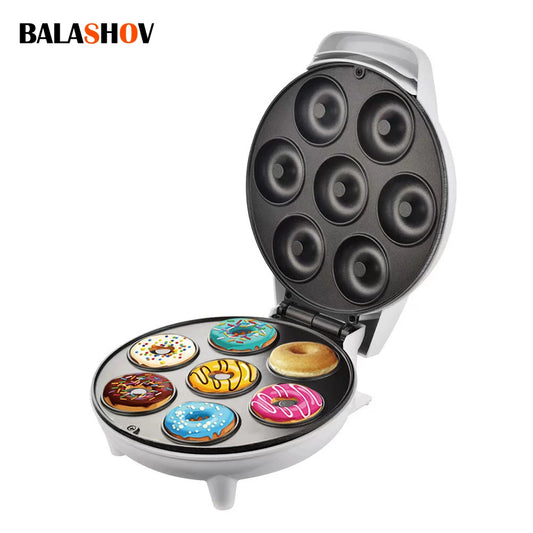Mini Donut Maker Machine Non-stick Surface for Kids Breakfast Snack Desserts Makes 7 Doughnuts White Color Home Appliances - Novo Fusion