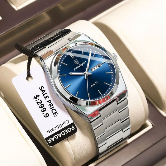 POEDAGAR Luxury Watch For Man Waterproof Luminous Date Week Stainless Steel Men Watch Casual Quartz Men's Watches Male Clock+box - Novo Fusion