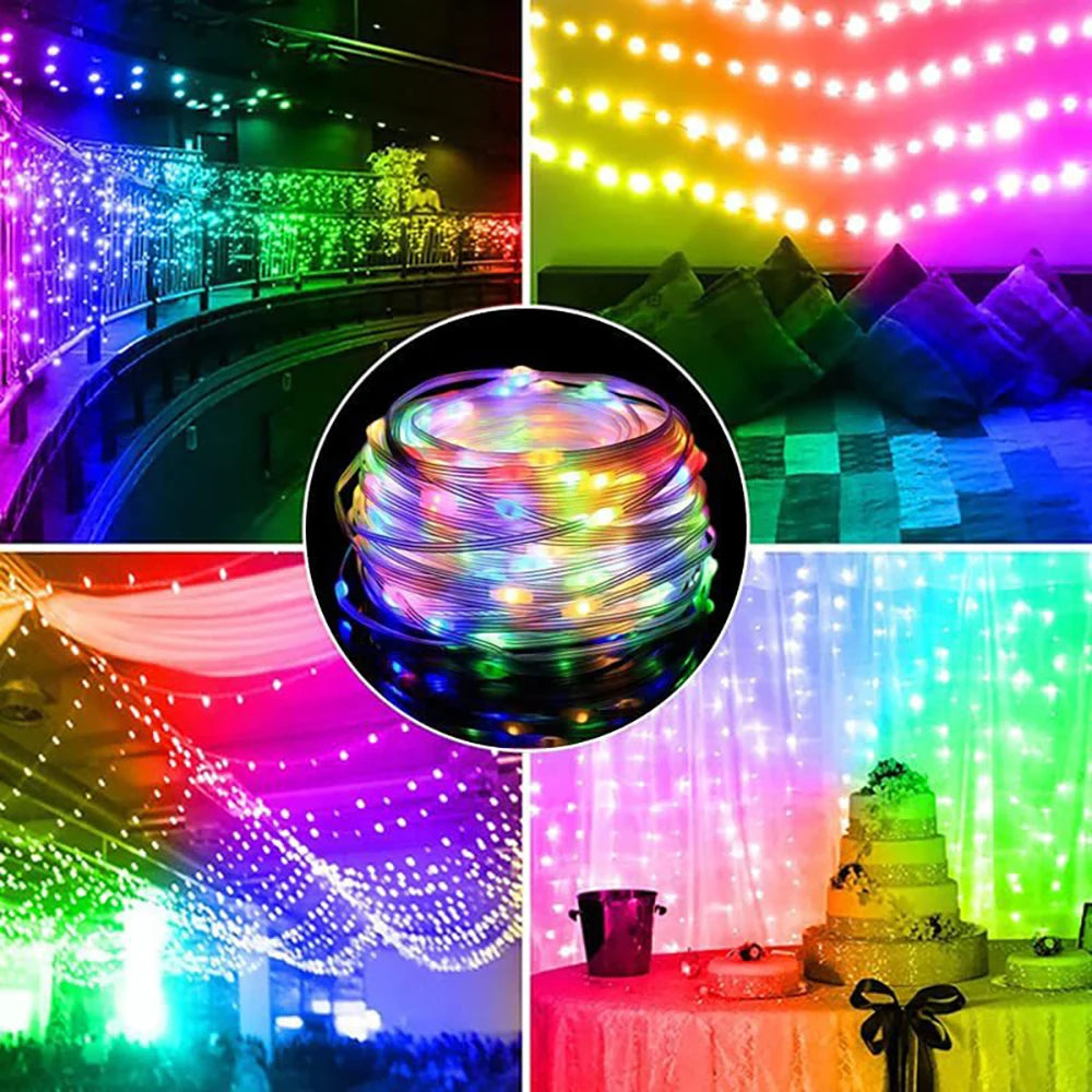 Christmas Tree Decoration LED Leather Line Light RGB IC USB 5V Bluetooth APP Control WS2812B LED Fairy Tale Light String Wedding - Novo Fusion