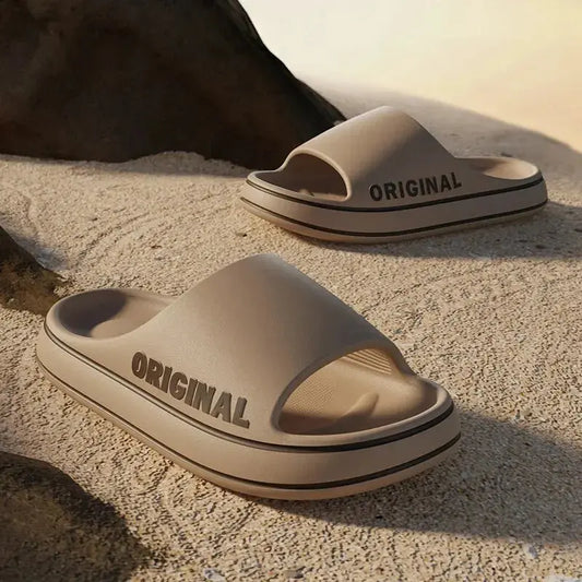 Feslishoet Women Letter Slippers Beach Slides Solid Color Mens Thick Sole Indoor Bathroom Anti Slip Shoes Summer Couple Sandals - Novo Fusion