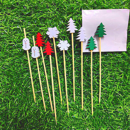 50pcs Christmas Fruit Stickers Santa Claus Snowman Xmas Tree Disposable Bamboo Sticks Merry Christma Cupcake Cake Decor 2024 - Novo Fusion