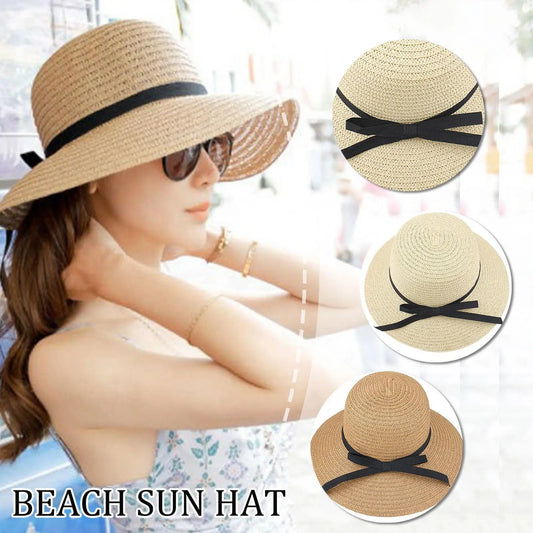Summer Straw Hat Big Wide Brim Foldable Beach Sun Hat Straw Floppy Sun Block UV Protection Hat Ladies Outdoor Travel Straw Hat - Novo Fusion