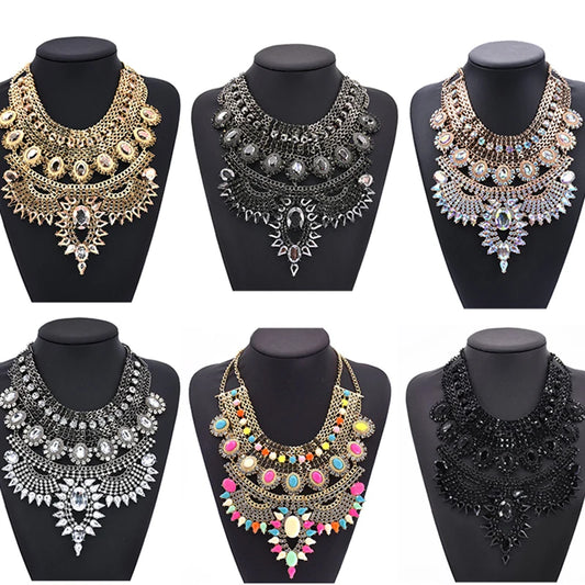 2024 New ZA Indian Ethnic Statement Big Necklaces Pendant Women Bohemian Vintage Maxi Long Large Collar Crystal Necklace Jewelry Novo Fusion - Chic Essentials for Life's Canvas