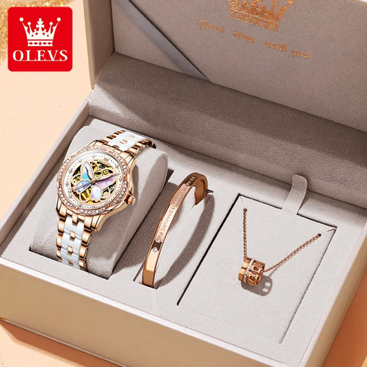 OLEVS 6615 Butterfly Hollow Luxury Mechanical Watch For Women Top Brand Original Watches Diamond Waterproof Ladies Hand Clock - Novo Fusion