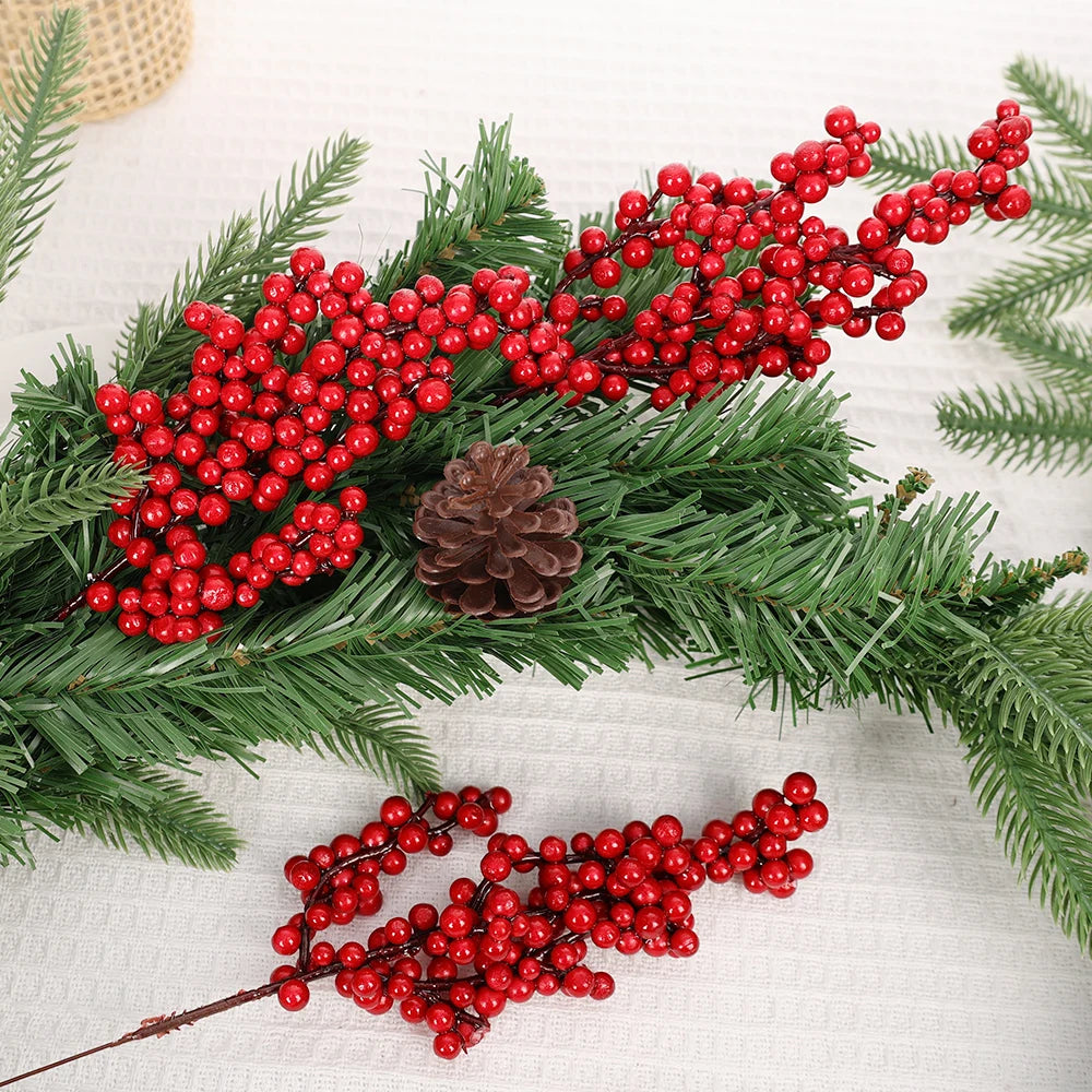 Artificial Red Berry Flowers Bouquet Fake Plant for Home Vase Decor Xmas Tree Ornaments New Year 2024 Party Christmas Decoration - Novo Fusion
