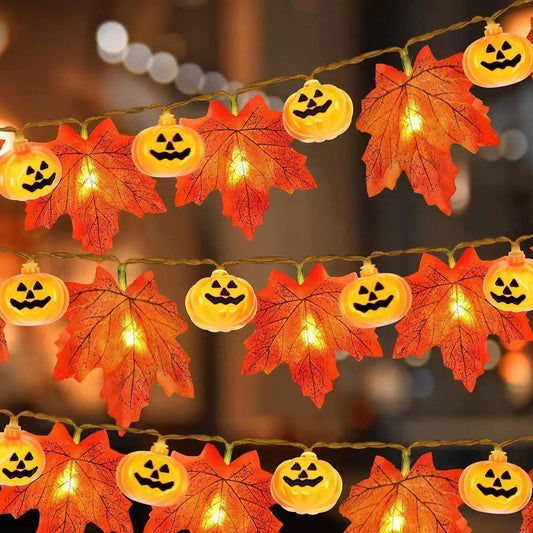 Artificial Autumn Maple Leaves Pumpkin Garland LED Fairy String Light Christmas Thanksgiving Decoration DIY Halloween Party Home - Novo Fusion