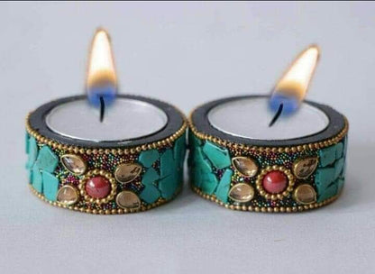 Mithila Madhubani Painting Candle Holders