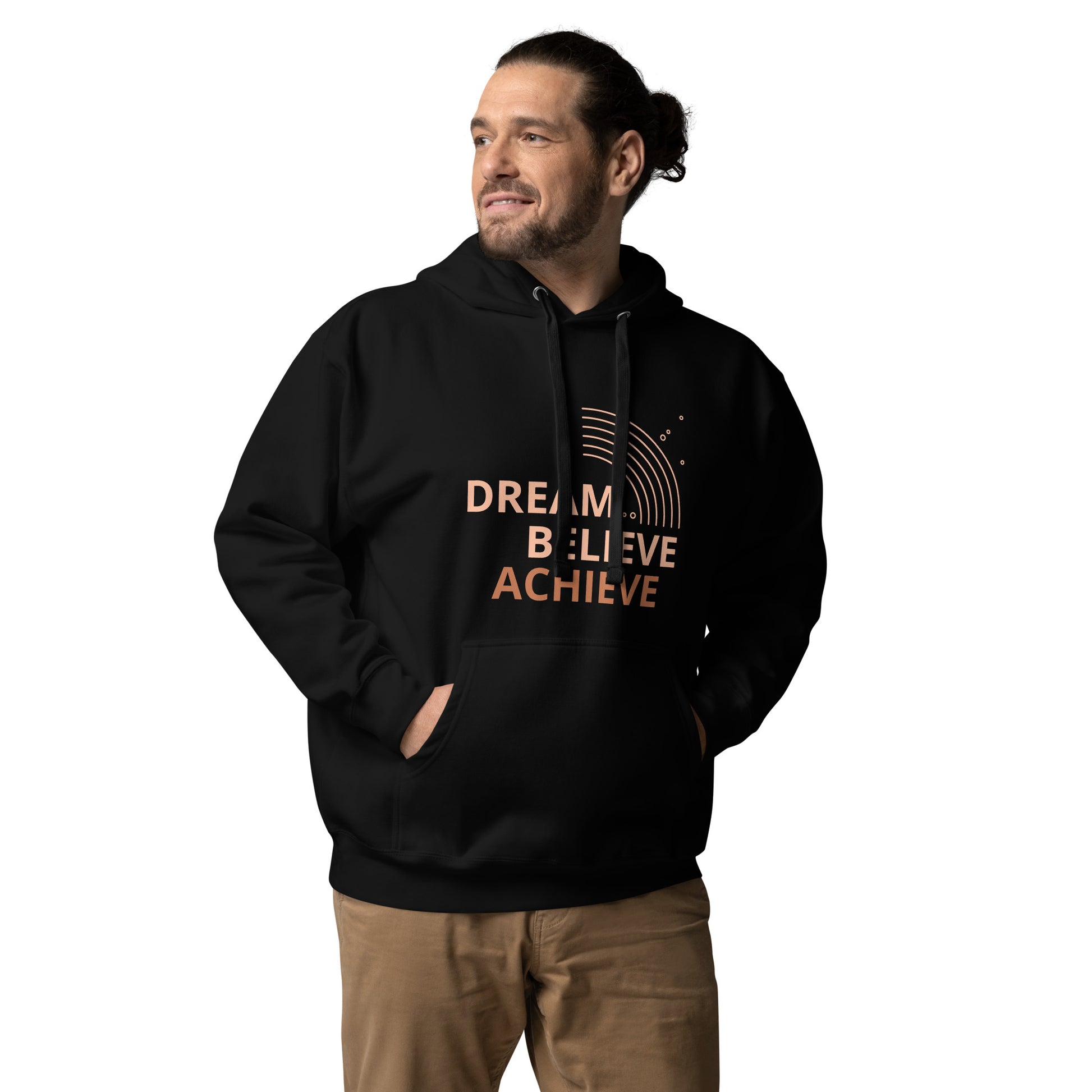 Premium 100% Cotton Softest Cool Design Luxury Fashion Sustainable Dream Believe Achieve Men Women Unisex Hoodie - Black - Novo Fusion