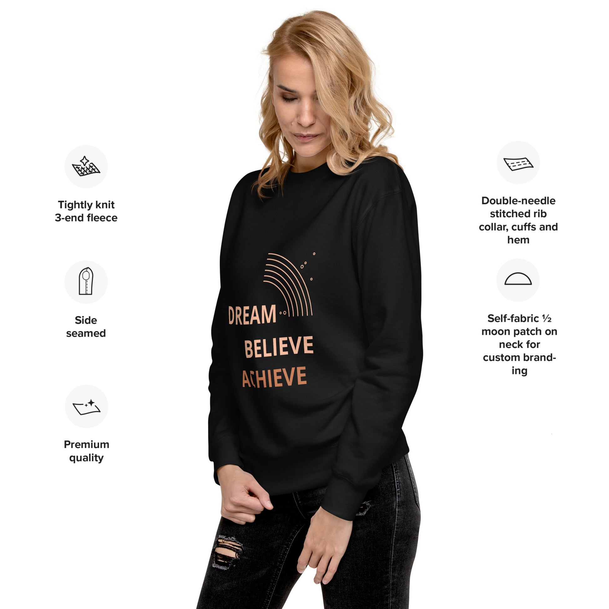 100% Cotton Premium-Quality Cool Design Fashion Sustainable Dream Believe Achieve Men Women Unisex Premium Sweatshirt - Novo Fusion