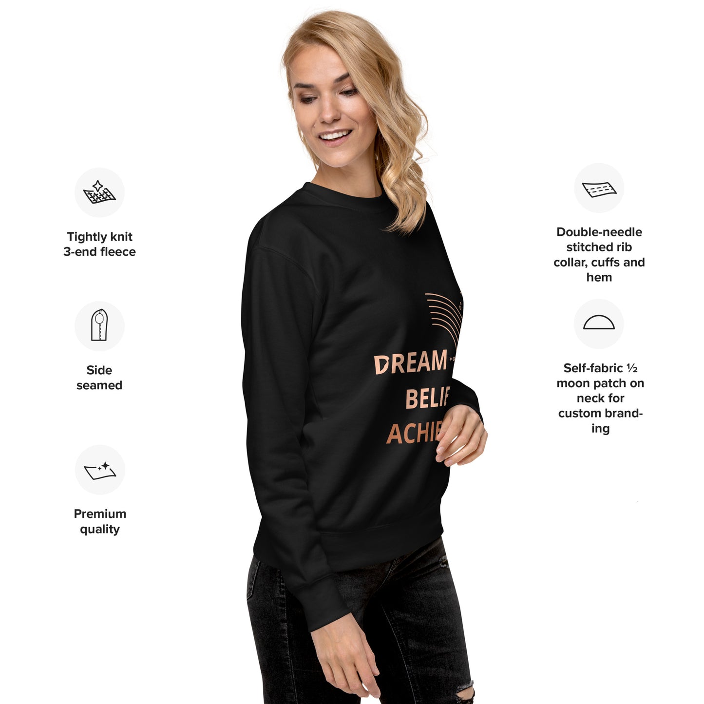 100% Cotton Premium-Quality Cool Design Fashion Sustainable Dream Believe Achieve Men Women Unisex Premium Sweatshirt - Novo Fusion