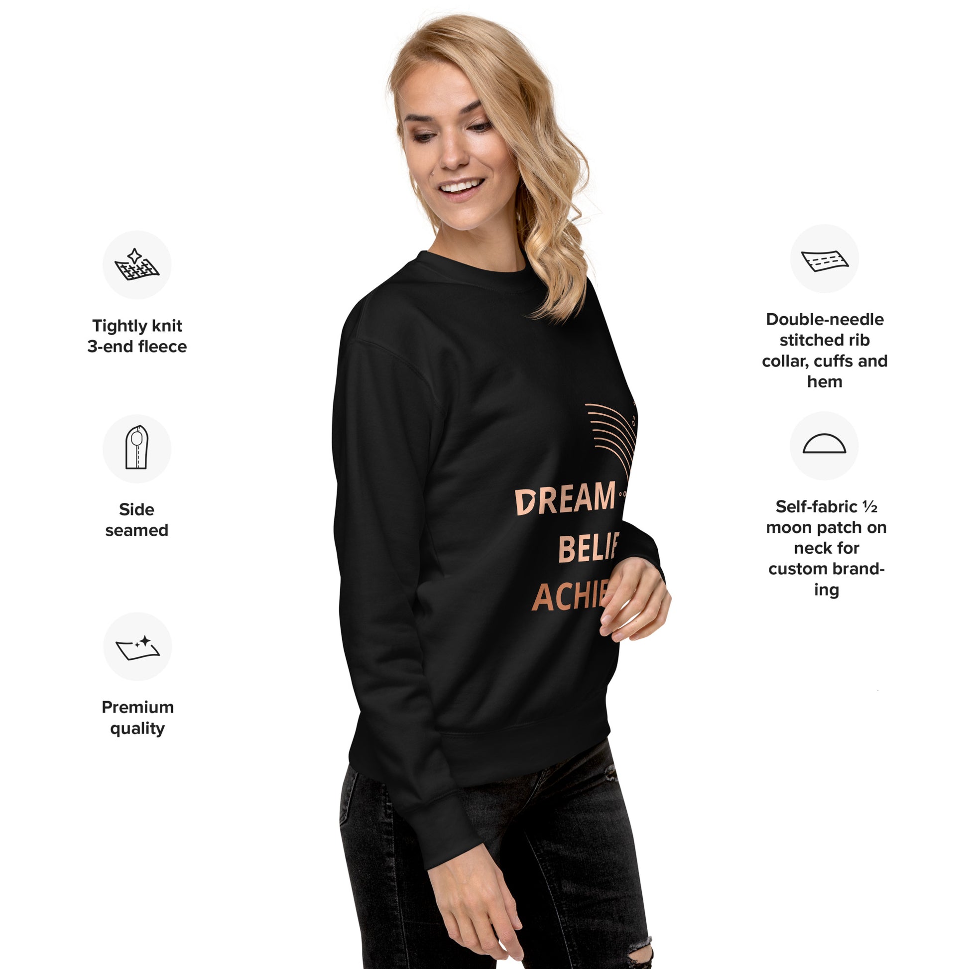 100% Cotton Premium-Quality Cool Design Fashion Sustainable Dream Believe Achieve Men Women Unisex Premium Sweatshirt - Novo Fusion
