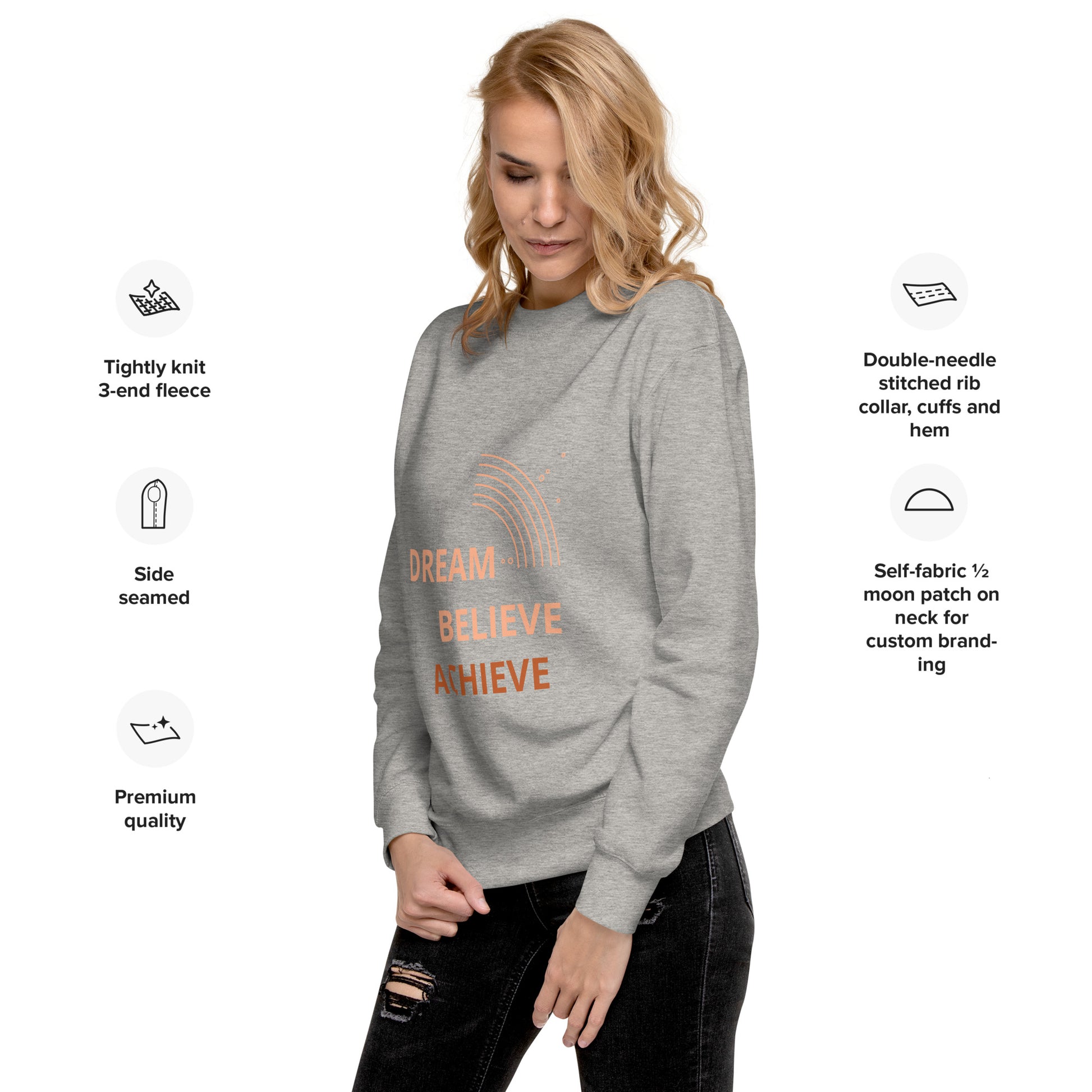 100% Cotton Premium-Quality Cool Design Fashion Sustainable Dream Believe Achieve Men Women Unisex Premium Sweatshirt - Novo Fusion