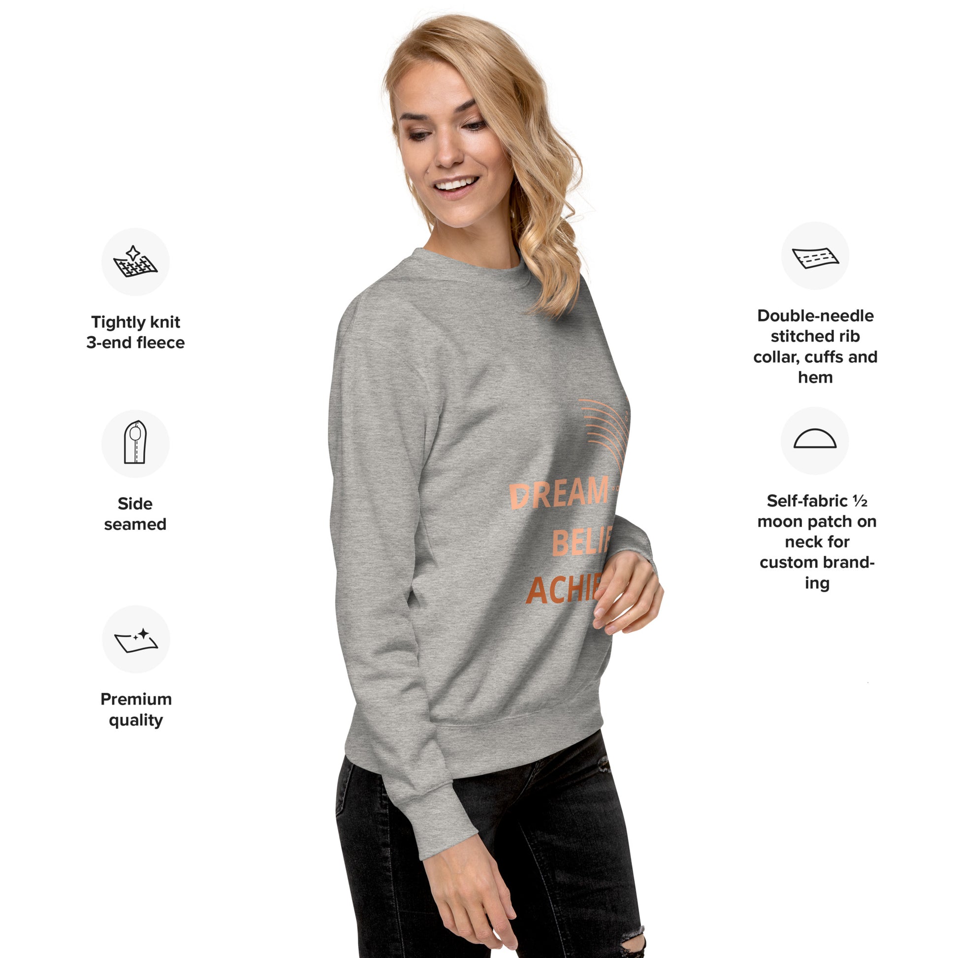 100% Cotton Premium-Quality Cool Design Fashion Sustainable Dream Believe Achieve Men Women Unisex Premium Sweatshirt - Novo Fusion