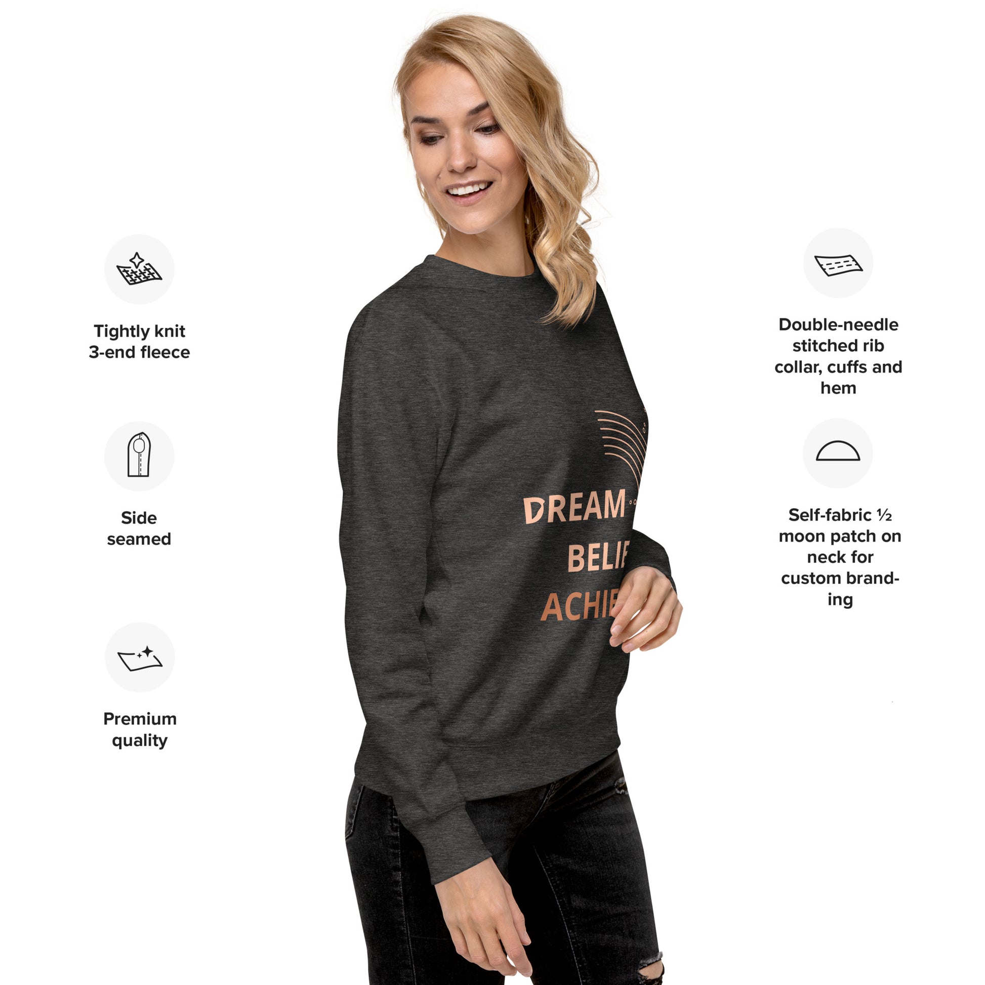 100% Cotton Premium-Quality Cool Design Fashion Sustainable Dream Believe Achieve Men Women Unisex Premium Sweatshirt - Novo Fusion