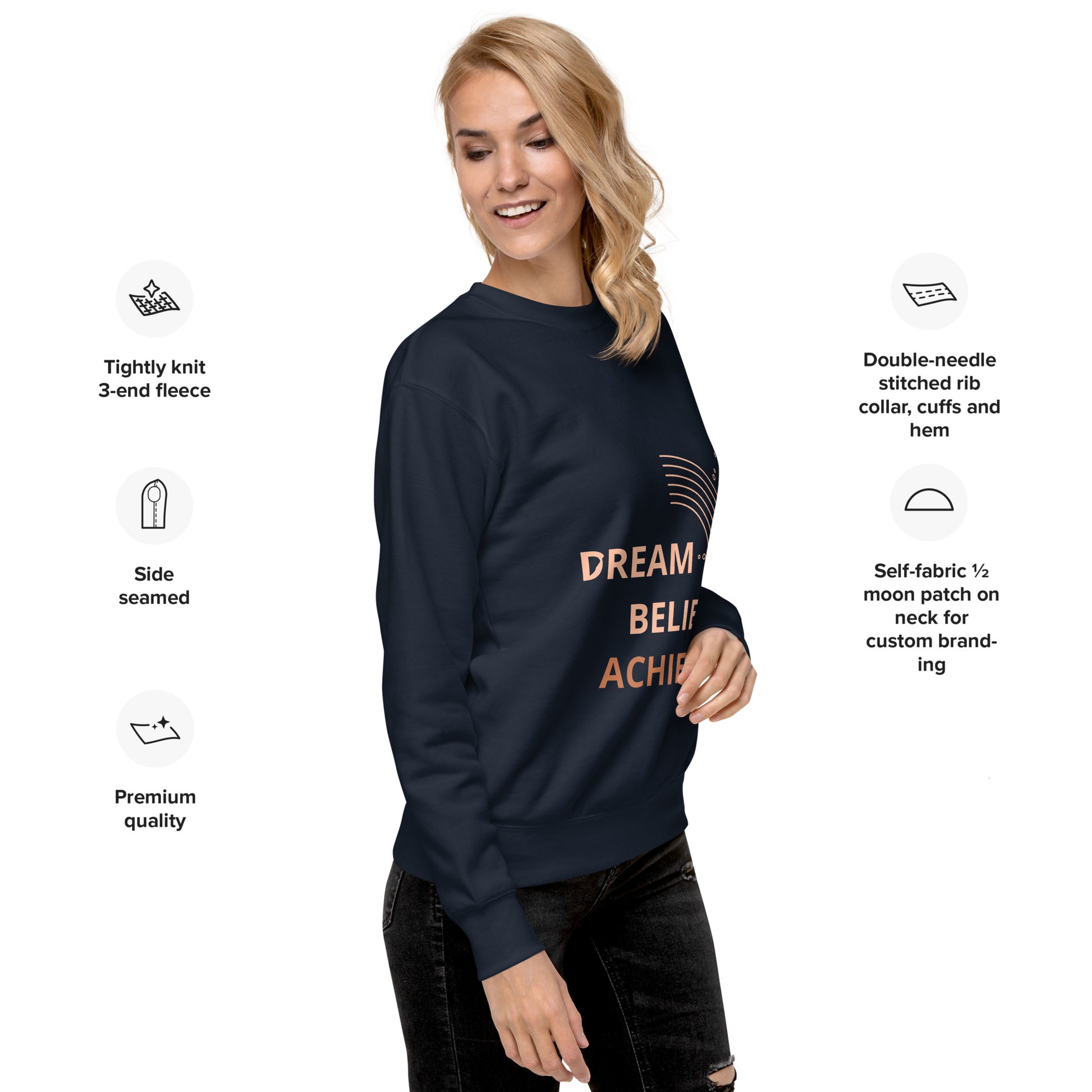 100% Cotton Premium-Quality Cool Design Fashion Sustainable Dream Believe Achieve Men Women Unisex Premium Sweatshirt - Novo Fusion