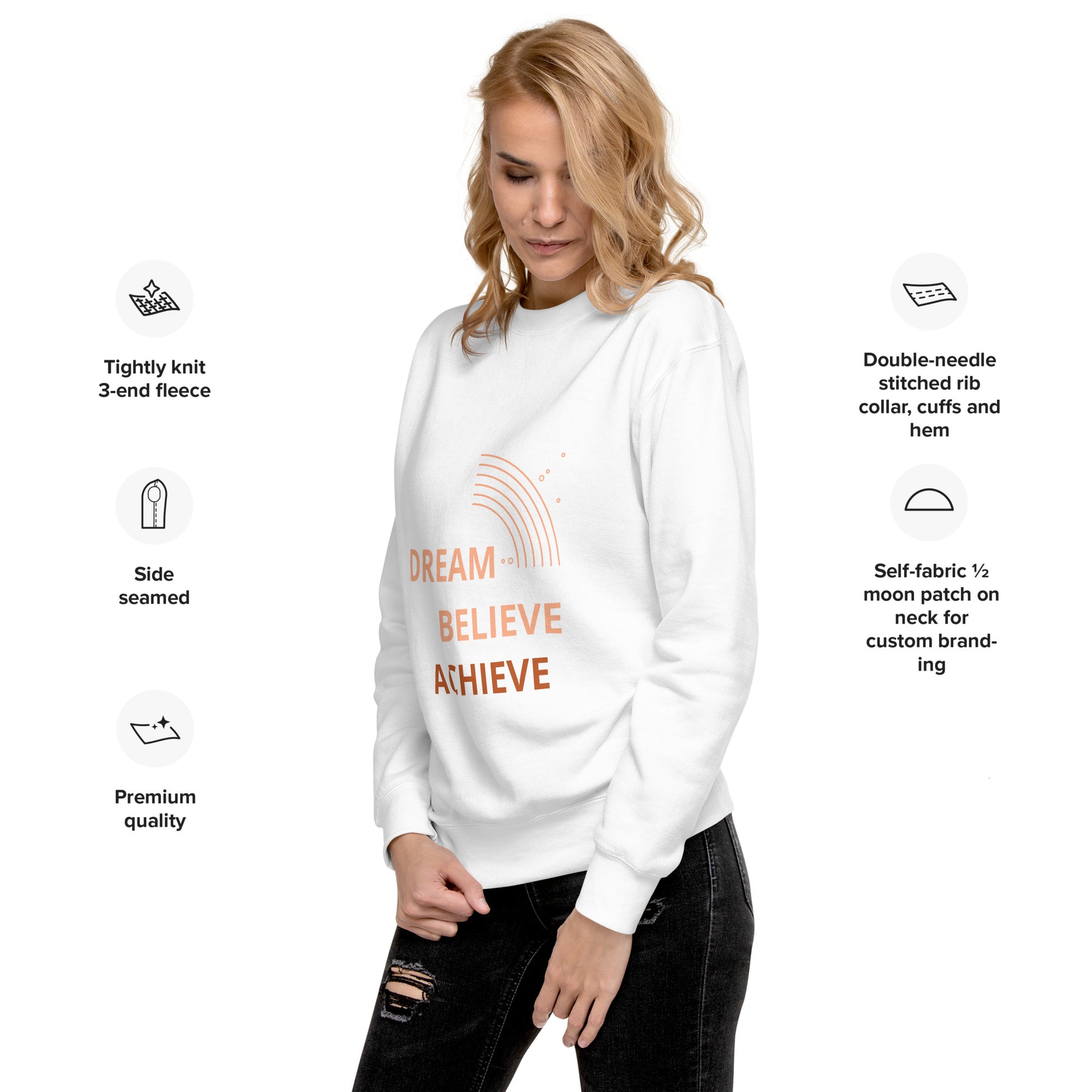 100% Cotton Premium-Quality Cool Design Fashion Sustainable Dream Believe Achieve Men Women Unisex Premium Sweatshirt - Novo Fusion