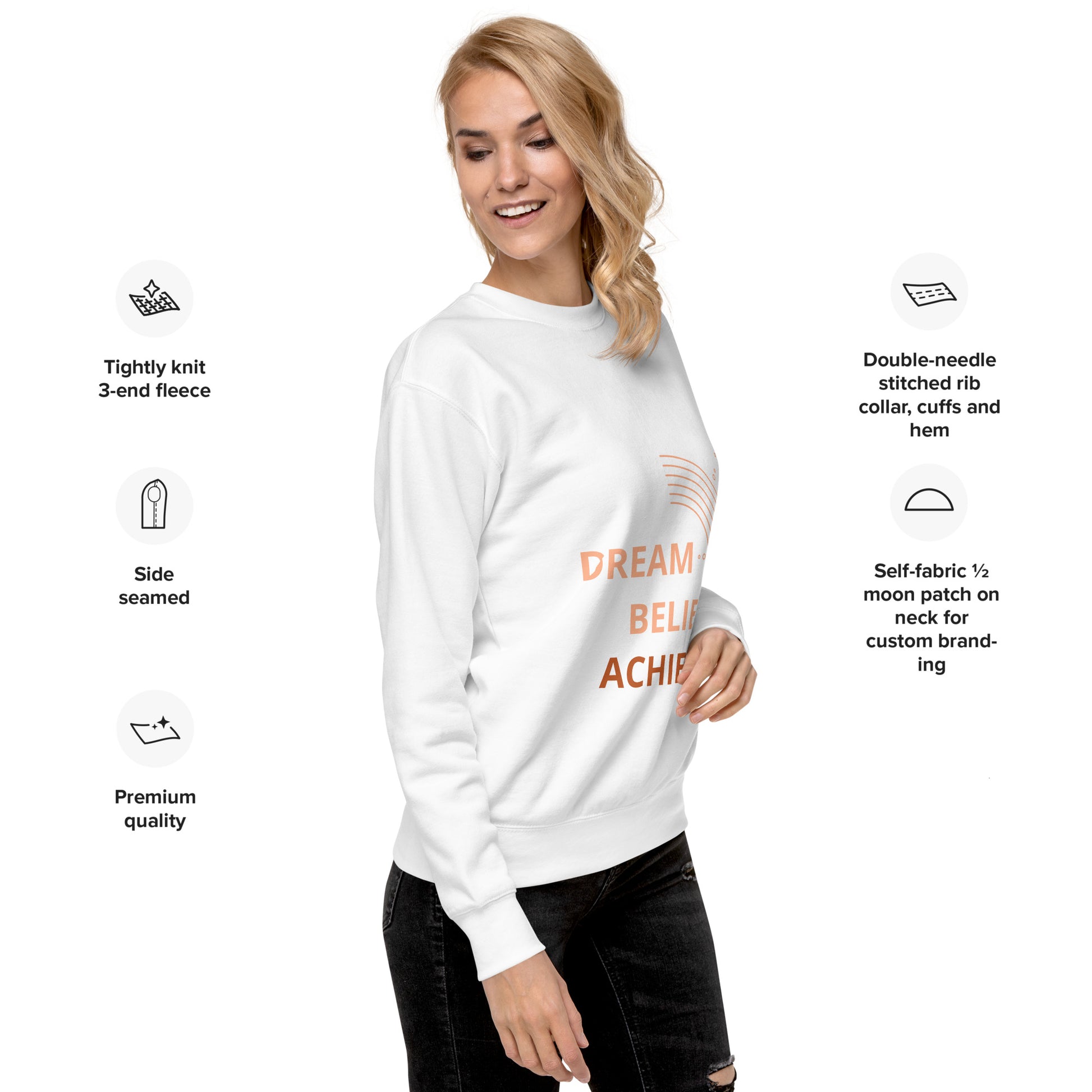 100% Cotton Premium-Quality Cool Design Fashion Sustainable Dream Believe Achieve Men Women Unisex Premium Sweatshirt - Novo Fusion